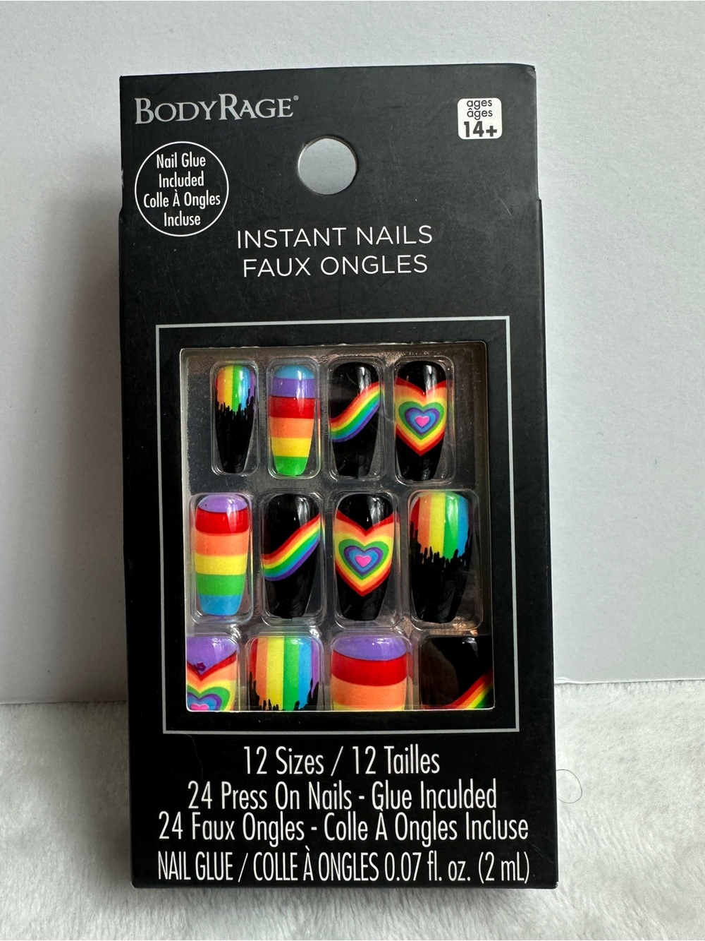 Spencer’s Body Rage Heart Pride Press on Nails 24 pack | 12 sizes rainbow NEW